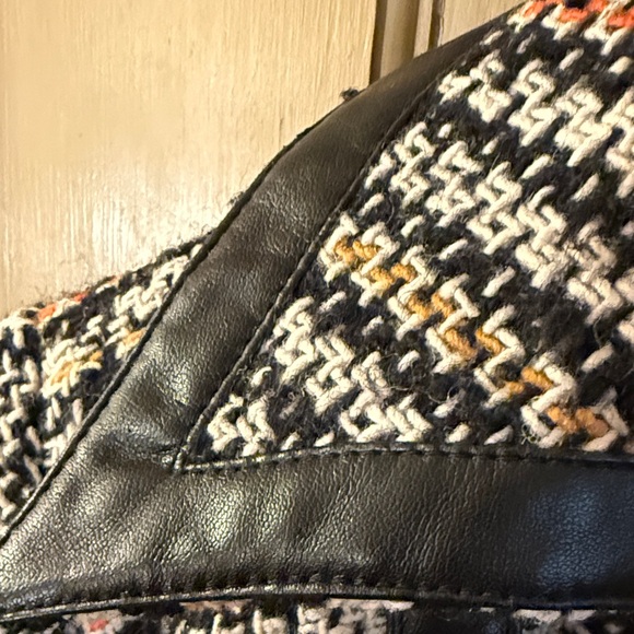 Arden B VTGWomen's Classic Black and White Plaid Pea Coat SzS Faux Leather Trim - Picture 4 of 13